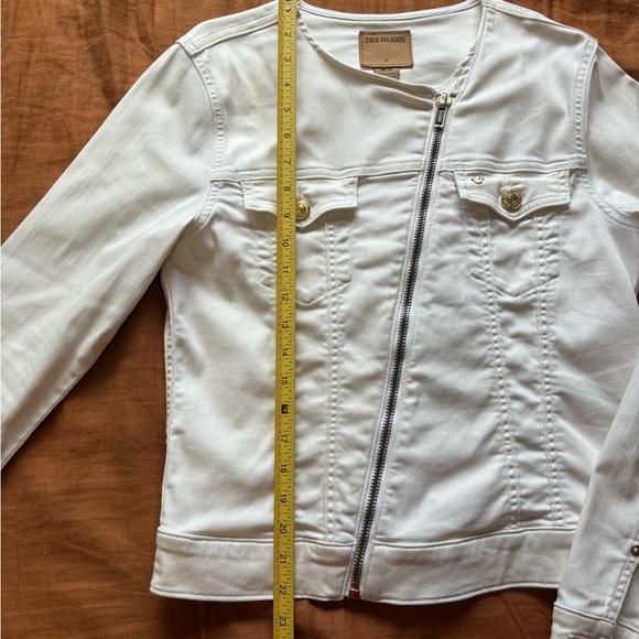 True Religion Dusty Bike White Jacket - Asymmetrical Zipper Denim Jacket - Med - Picture 8 of 15